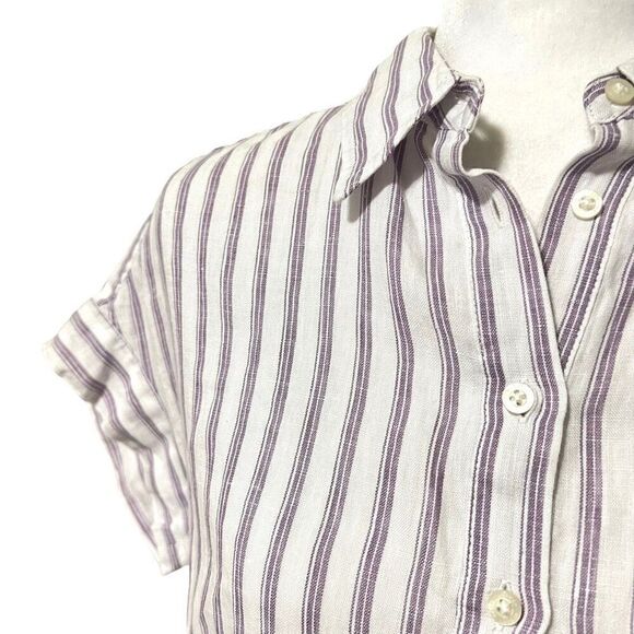 Lauren Ralph Lauren New XSmall White & Lavender Striped Short Sleeve Blouse - Picture 4 of 13